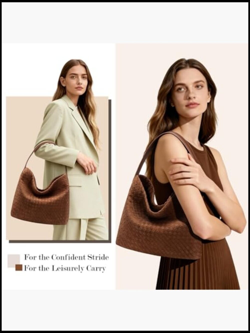Slouchy Woven Hobo Bag Elegant Faux Suede Shoulder Tote Work Travel - Picture 6 of 7